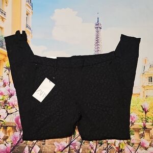 Zara Black Super Skinny Zippered Ankle Animal Print Pants Size 31 New